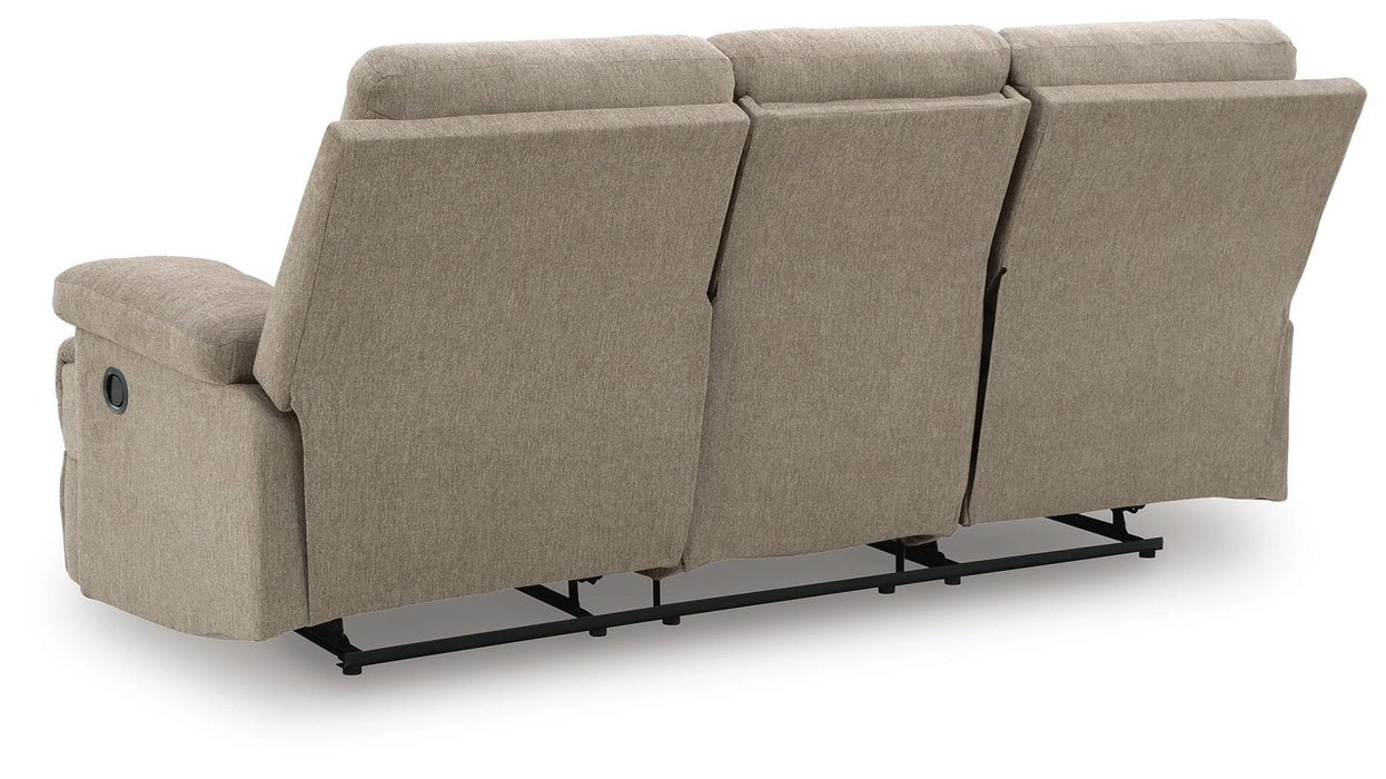 Side-Swipe Reclining Sofa with Drop Down Table