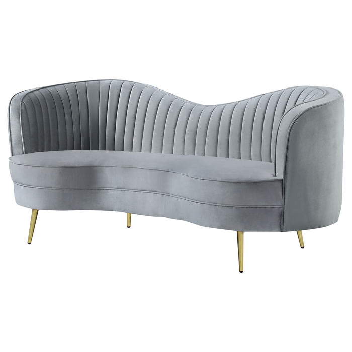 Sophia Upholstered Camel Back Loveseat Blue